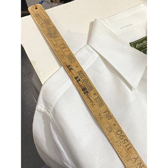 Eddie Bauer Linen Cotton Blend White SS Button Up Men's L 26x30 - Picture 4 of 11